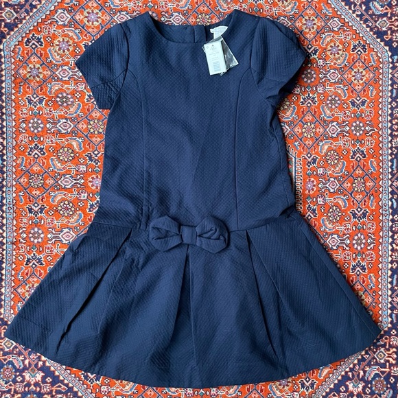 NWT Jacadi Paris Classic & Elegant Pleated Drop Waist Dress Navy Blue - Picture 4 of 14
